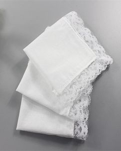 Mouchoir en coton pour femme, 12 pièces, 23 ou 25CM, blanc pur, petit carré avec dentelle, 3779723