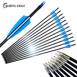 12 pièces 28 "29" 30 "31.5" Spine500 bleu plume fibre de verre flèche pour arc classique composé LongBow ciblage pratique