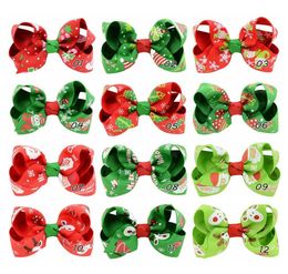 12 pièces 3 pouces ruban gros-grain de noël beaux nœuds avec pince neige Pinwheel pinces à cheveux épingle à cheveux accessoires HD7565034114