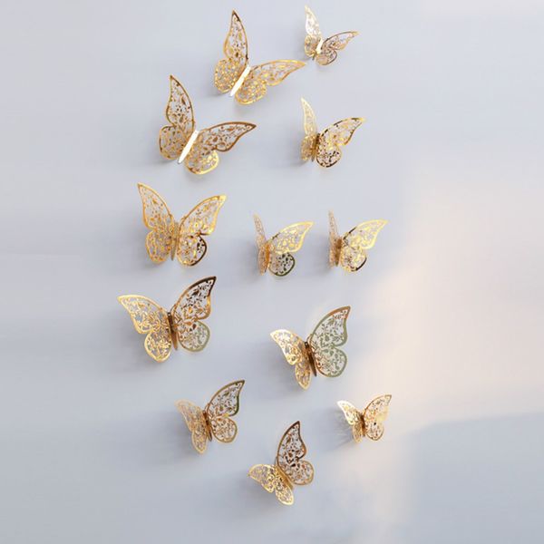 12pcs 3D Papillons Creux DIY Home Decor Wall Sticker