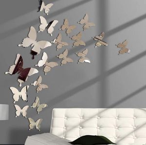 12 pièces 3D papillon miroir autocollants muraux décors papillons murs décalcomanie amovible bricolage Art fête mariage décor pour les décorations de la maison