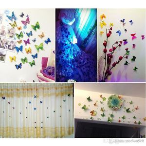 12 piezas 3D mariposa pared pegatina PVC simulación estereoscópica mariposa Mural pegatina nevera imán arte calcomanía chico habitación hogar Decoración XVT0446