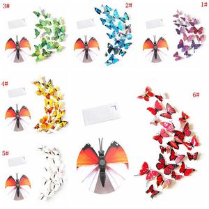 12 pcs 3D Papillon Sticker Mural PVC Simulation Stéréoscopique Papillon Mural Autocollant Réfrigérateur Aimant Art Decal Chambre D'enfant Décor À La Maison