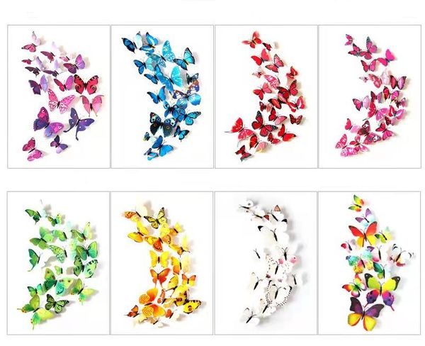 12 pcs 3D Papillon Sticker Mural PVC Simulation Stéréoscopique Papillon-Mural Autocollant-Réfrigérateur Aimant Art Decal Chambre D'enfant Décor À La Maison SN5039