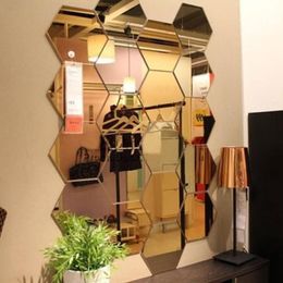 Autocollants muraux hexagonaux miroir 3D, 12 pièces, papier peint auto-adhésif solide en acrylique, décalcomanie amovible, décoration murale artistique pour la maison, DIY bricolage, 217o