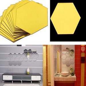 12 Uds 3D hexágono Regular hogar decorativo acrílico espejo pegatinas de pared sala de estar dormitorio póster decoración de habitaciones