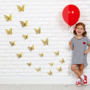 12 -stcs 3D Wall Stickers Hollow Rose Gold/Golden/Silver Butterfly Diy Art Home Decor Sticking Decals Wedding Decoratie Geschenkomschakeling