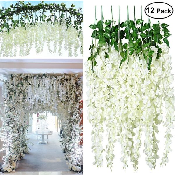 12 pièces 45 pouces fleurs de glycine artificielles fausse vigne Ratta guirlande suspendue chaîne de soie décor de fête de mariage à la maison 220512