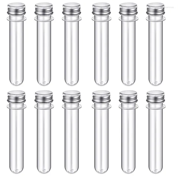 12 Uds. Tubos de ensayo transparentes de plástico de 50ml con botellas con tapa de aluminio 14cm suministros escolares equipos de laboratorio 160 25mm