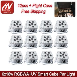 12 STKS 6X18W RGBWA UV DJ CUBE PARK Can Light Draadloze Batterij Powered LED Flat Up Lights Wedding Events Uplighting Met RemoteWiFi