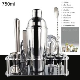 Kit de barman de 750ml, Shaker à Cocktail avec recette, ensemble de supports transparents, mélangeur de vin, outils de Bar, 12 pièces, 240119