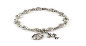 12pcs Antique Silver Catholic Religious Alloy Rands Bracelets for Men Women Christ jus Vierge Marie Pendant Bracles C-792012841