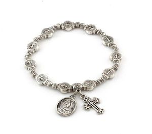 12pcs Antique Silver Catholic Religious Alloy Rands Bracelets for Men Women Christ Jus de Vierge Marie Pendant Bracles C-791666171