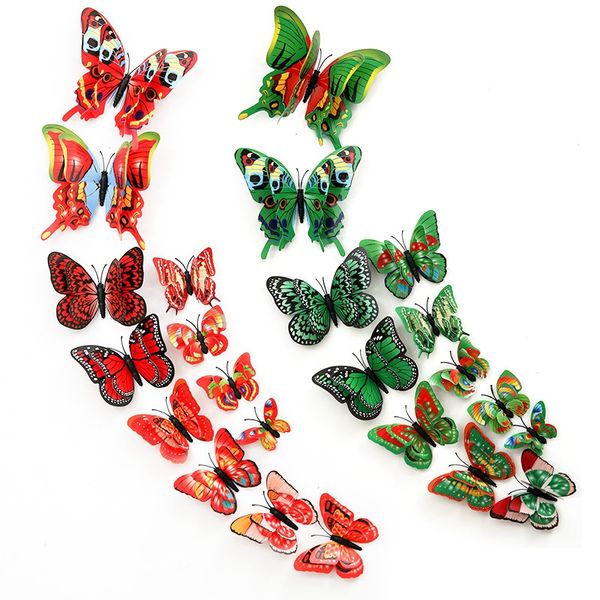 12 PCS Artificielle 3D Papillon En Trois Dimensions Simulation Papillons Réfrigérateur Aimants Autocollant Décoration de La Maison WLY BH4694