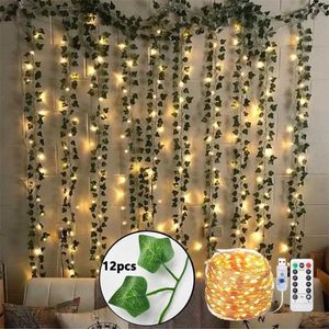 12 Stks Kunstplanten Ivy Garland met USB 10 M LED Fairy Light Fake Leaf Wijnstok Opknoping voor Home Living DIY Esthetische kamer Decor 211104