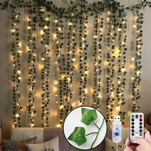 12pcs plantes artificielles LED feuille guirlande soie rotin feuille vigne suspendu pour la maison salon décor faux lierre guirlande décoration 210624