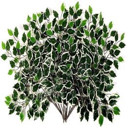 12 piezas de hojas ficus de hojas de ficus variadas artificiales vegetación de la vegetación de la planta al aire libre para la casa del jardín del hogar