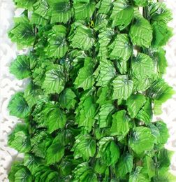 12 piezas Atificial falso colgante de hojas de plantas 2 4 m guirnalda hogar jardín decoración de pared plástico verde campo atificial hoja de uva vid2644680