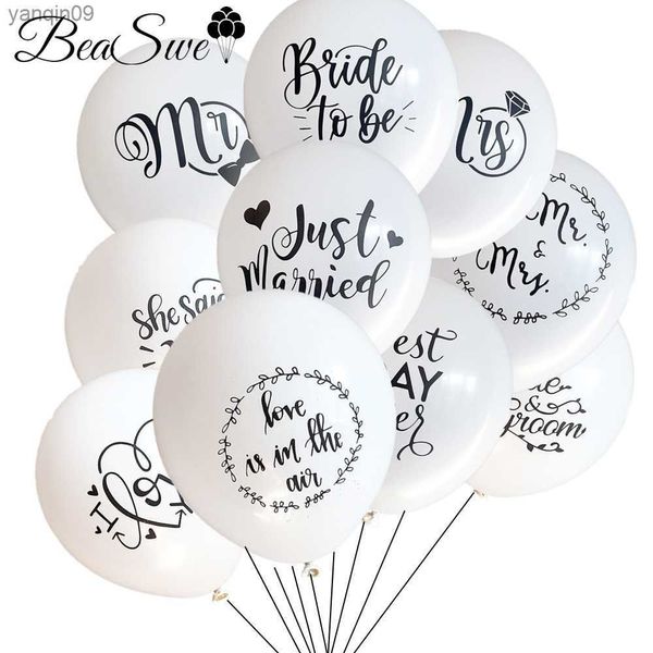 12 unids/bolsa 10 pulgadas blanco Sr. Sra. Amor en el aire boda globos de látex helio/aire recién casados compromiso Decorazioni Matrimonio L230626