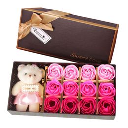 12 -stks bear rose soap bloemen doos voor jongens vriend Valentijnsdag bruiloft geschenken voor gasten feest gunsten creativiteit cadeautjes