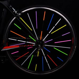 12pcs Bicycle Wheel Stame Sticker Autocollant Colorful Tube Warning Safety Light Diy Cycling Reflector Reflective Safety Kit