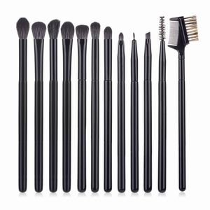 12pcs pinceaux de maquillage noir allant Ombre à paupières Sourcils Lèvres Cils Eyeliner Brosse Sourcils Outils Brosse et peigne cosmétiques Beauté maquillage Brosse