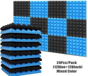 12pcs bleu12pcs noir mixte coloride pyramid Pyramid Studio mousse 30x30x5cm panneaux acoustiques ktv room wall tampons muraux 6582001