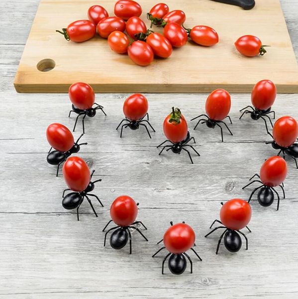 12 unids/caja creativa Mini hormiga fruta tenedor cubiertos pastel de plástico postre tenedores comida recoger vajilla para decoración de fiesta