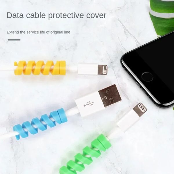 12pcs Cable Protecteur Universal Data Data Cable Corable Corlier de fil de fil Spiral Wind Tire pour le cordon de câble de chargeur USB iPhone