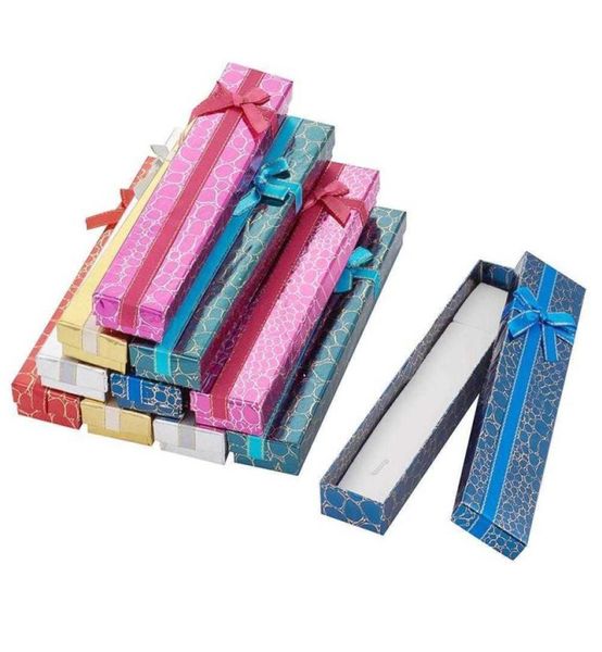 Caja de embalaje de regalo de joyería de cartón, 12 Uds., collar rectangular, cajas de flores con lazo, organizador de joyería de esponja, colores mezclados 8246829