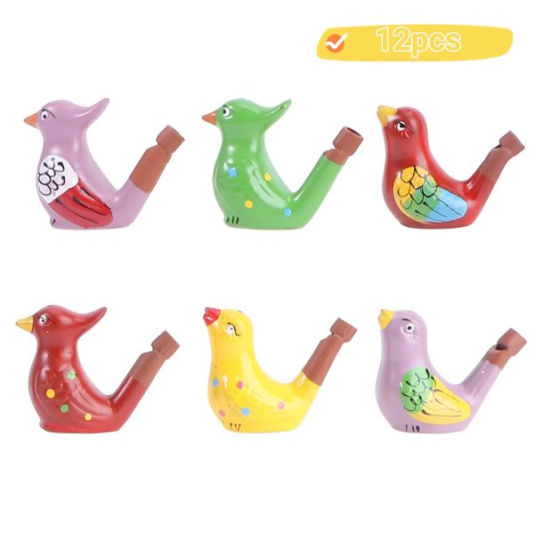 Sifflet d'oiseau d'eau en céramique, 12 pièces, jouets, Instruments musicaux pour le bain, apprentissage précoce pour enfants, Style aléatoire éducatif 240112