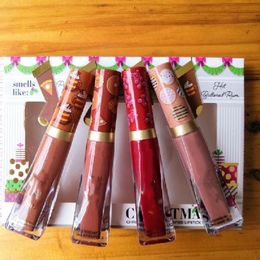 12pcs Christmas Makeup Lip Gloss Lipstick L'odeur sucrée traite liquéfié Matte Matte 4 couleurs Set Gift5829844