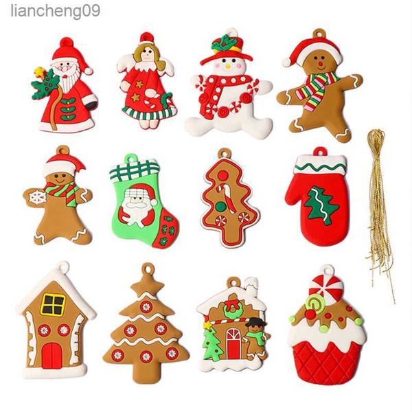 12Pcs Ciondolo in plastica di Natale Albero di Natale di Babbo Natale Ornamenti appesi Natale Carino Regalo per bambini divertenti 2024 Decorazioni Navidad L230620