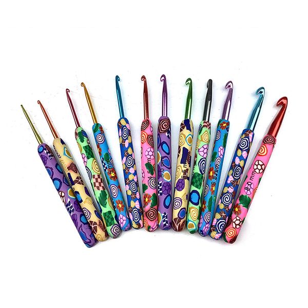 12 piezas coloridas manejo de cerámica de cerámica ganchos de crochet de tejido agujas de tejer crochet de coser para agujas de costura de tejido herramienta hecha a mano