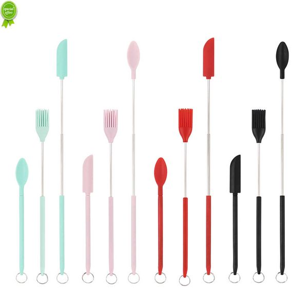 12 pièces créatif 3 en 1 Mini spatule en Silicone télescopique pot bouteille grattoir cosmétiques avec boucle de suspension accessoires de cuisine