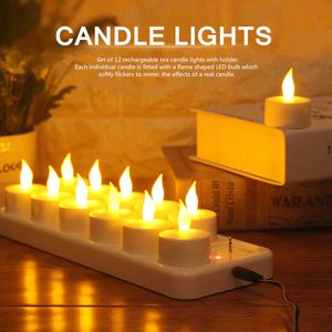 12 stks Creatieve LED Kaars Lamp Oplaadbare Flicking Candle Night Light Simulation Flame Tea Light voor Home Wedding Decoration 210702