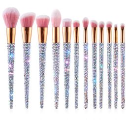 12pcs Logo personnalisé Bling Maquillage Rhinestone Synthétique Diamond Glitter Sparkle Makeup Brush Set3511175