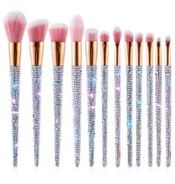 12pcs Logo personnalisé Bling Maquillage Rhingestone Synthétique Diamond Glitter Sparkle Makeup Brush Set8465256