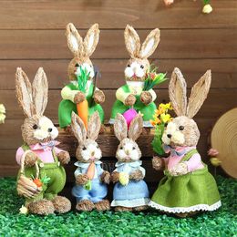 12 stks schattig stro konijn stand konijntje wortel ei ornament paasfeest huis tuin bruiloft decor po rekwisieten kind verjaardagscadeau 240116