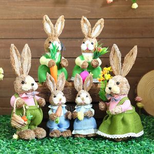 12 stks schattig stro konijn stand konijntje wortel ei ornament paasfeest huis tuin bruiloft decor po rekwisieten kind verjaardagscadeau 240116