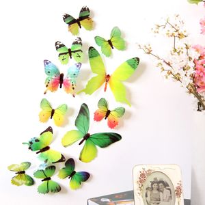 Pegatizas de pared de calcomanías de 12 piezas decoraciones para el hogar 3D Butterfly Rainbow
