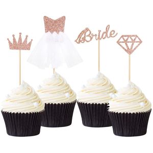 12 stks Diamond Ring Bruiloft Crown Cupcake Toppers Bruid Te Cake Topper voor Bruiloft Bruids Douche Verjaardagsfeest Decoraties 211216