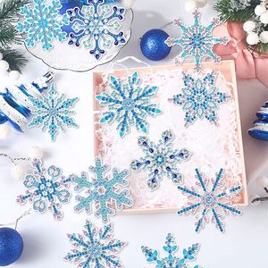 12pcs DIY Diamond Painting Snowflake Kewchain Bookmark Material Kit Diamond Mosaic Crafts Kits Handmade Pendant Christmas Cadeaux