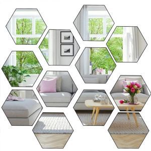 Autocollants miroir décoratifs muraux 3D en forme d'hexagone, décalcomanies amovibles en acrylique, décoration de maison, ornements de miroir artistique, DIY bricolage, 12 pièces