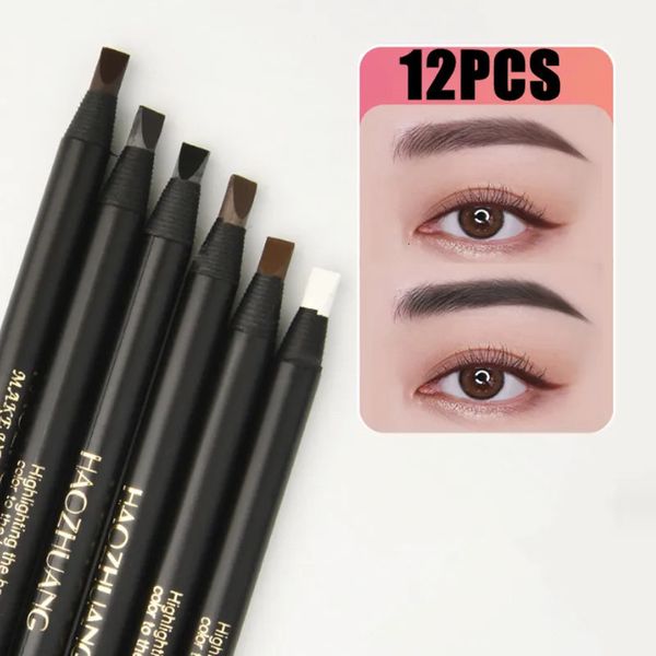 12 pièces stylo à sourcils dur Microblading sourcils définisseur rehausseurs crayon imperméable facile à appliquer maquillage naturel sourcils sauvages tatouage teinte 240106