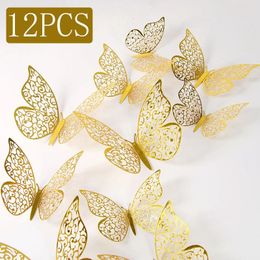 12pcs Fashion 3d Hollow Butterfly Creative Wall Sticker voor DIY Stickers Modern Art Home Decorations Gift 240418