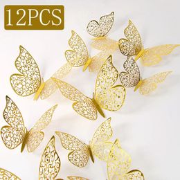 12 PCS Fashion 3d Hollow Butterfly Creative Wall Sticker para pegatinas de bricolaje de arte moderno Decoraciones del hogar 240418