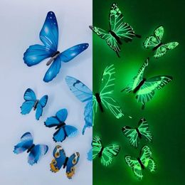 12 PCS Fashion 3d Luminoso Butterfly Creative Wall Sticker para pegatinas de bricolaje Modern Art Decorations Gift 240424