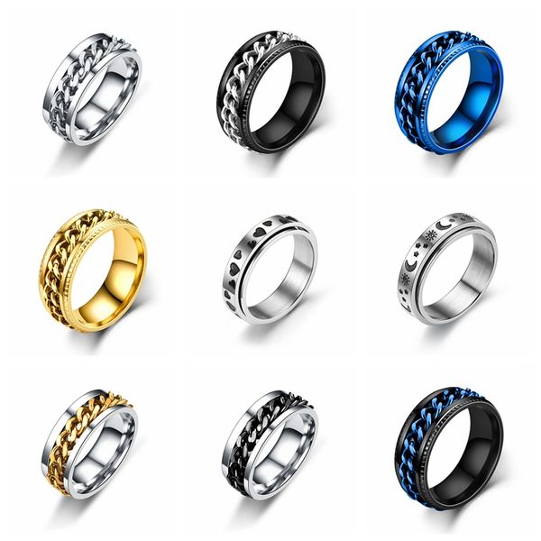 12 Uds. Anillos de banda de acero inoxidable para hombre de transferencia Simple a la moda se pueden girar para abrir el anillo de cadena de botella de cerveza