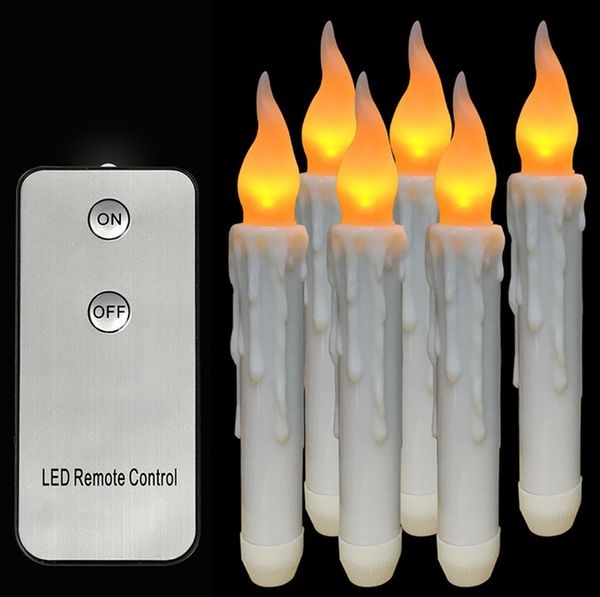 Lot de 12 bougies coniques LED sans flamme, 0,79 x 6,9 pouces, bougies coniques à piles avec flamme scintillante jaune chaud